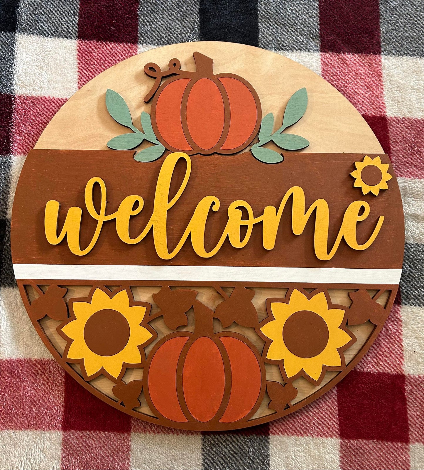 Welcome with Sunflowers & Pumpkins Door Hanger