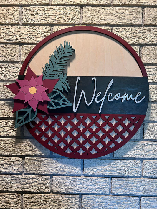 Welcome Poinsettia door hanger