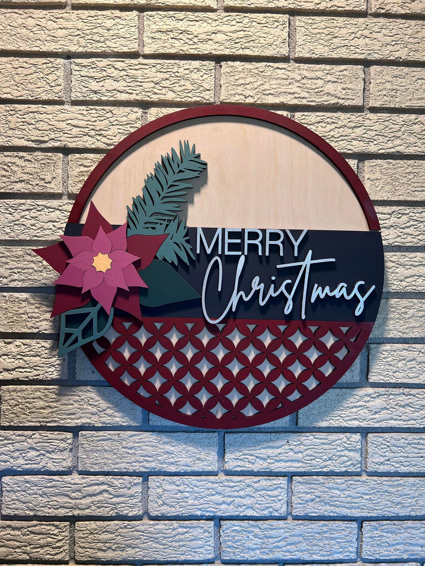 Merry Christmas Poinsettia door hanger