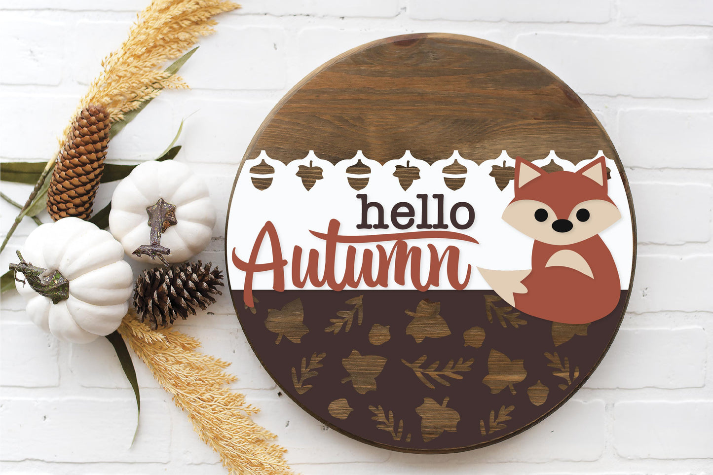 Hello Autumn Fox door hanger